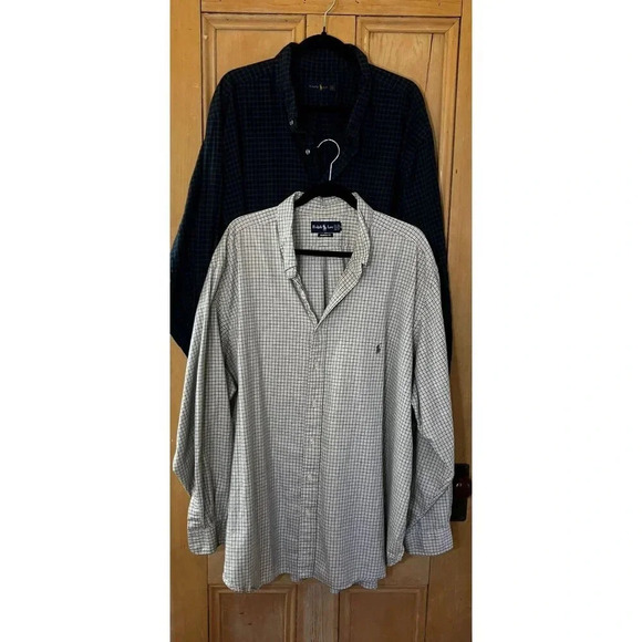 Ralph Lauren Blue Label Mens Check Plaid 2 Set Shirts Size 3XB BIG Gray SP EXC - Picture 5 of 12